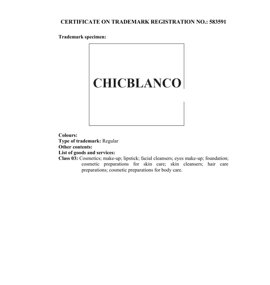 하앤유 해외등록성공! 베트남 상표 ”CHICBLANCO” 상표권 출원 베트남 메이크업, 동남아 화장품, 화장품 수출 상표 절차, 심사, 방법, 상표 특허 등록 등록증 썸네일